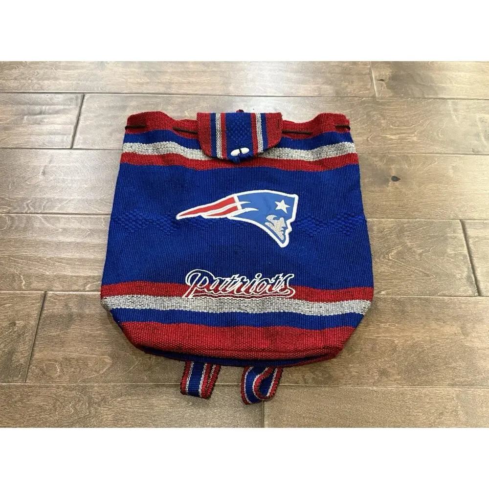 New England Patriots Unisex Blue Red Woven Mexican Baja Backpack Tote